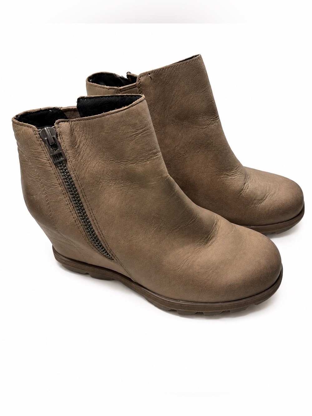 Soler Women's Taupe Wedge Ankle Booties with Side Zip